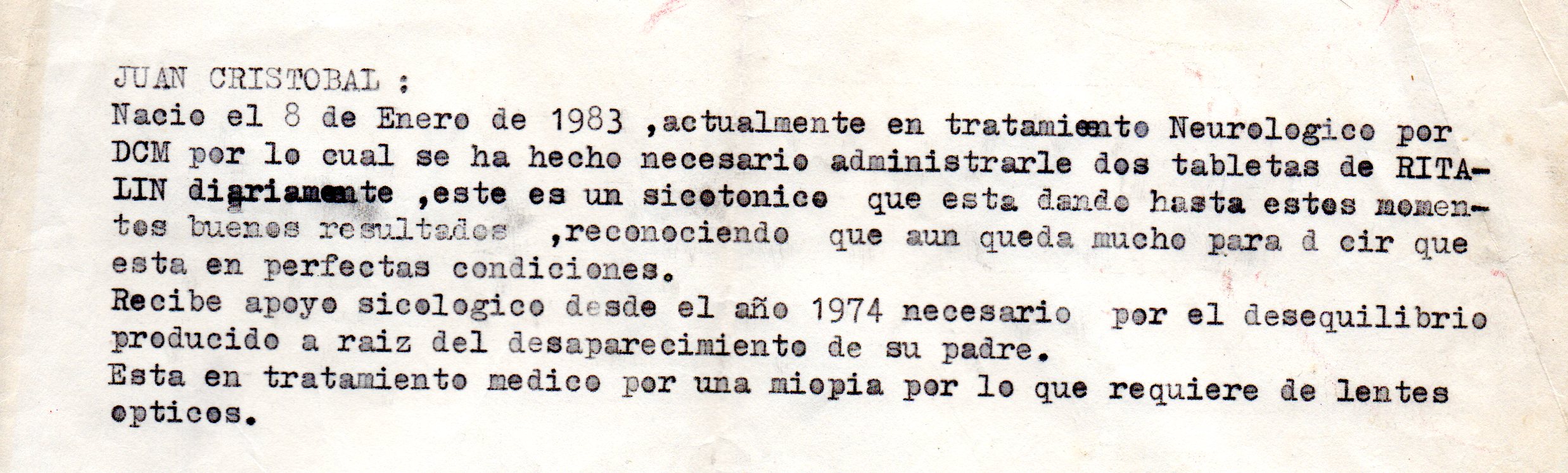Certificado médico de Juan Cristóbal Salcedo Certificado médico de Juan Cristóbal Salcedo