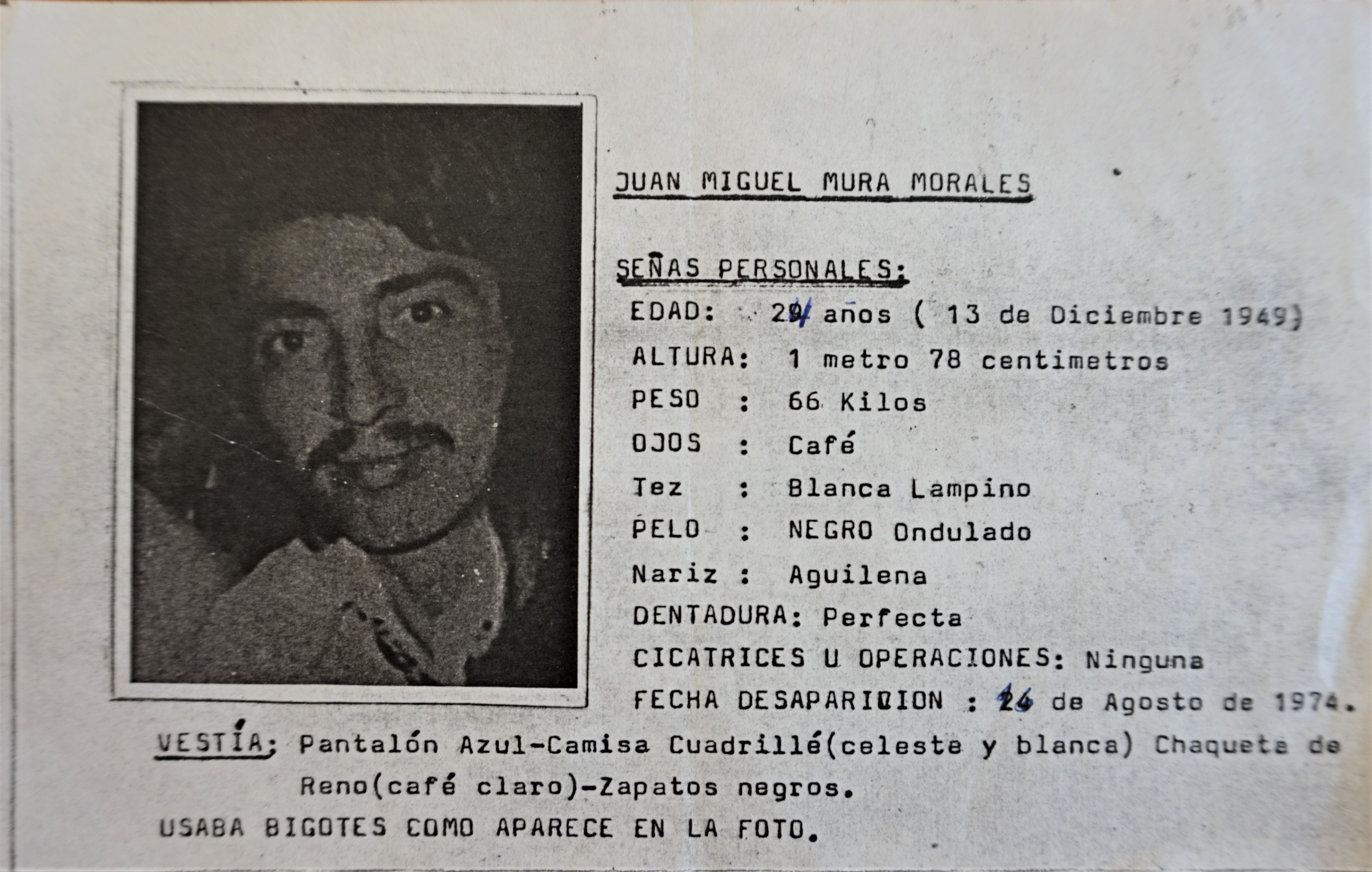 Descripción física de  Juan Miguel Mura Morales