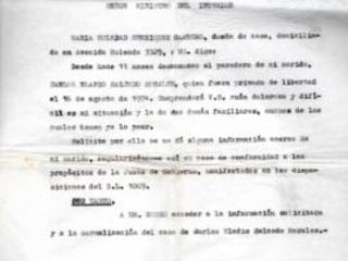 Carta de solicitud de información sobre el paradero de Carlos Salcedo