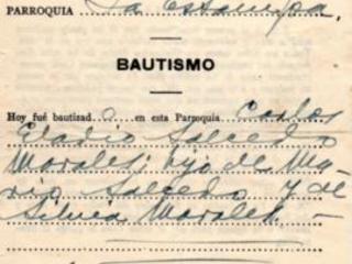 Certificado de bautizo de Carlos Salcedo Morales