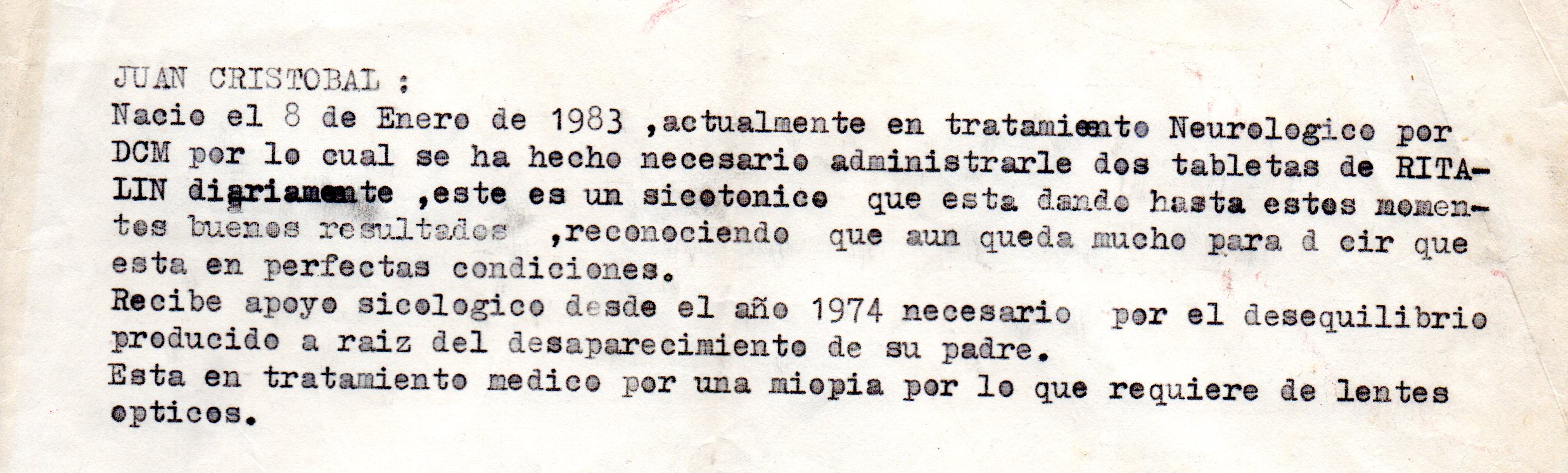 Certificado médico de Juan Cristóbal Salcedo