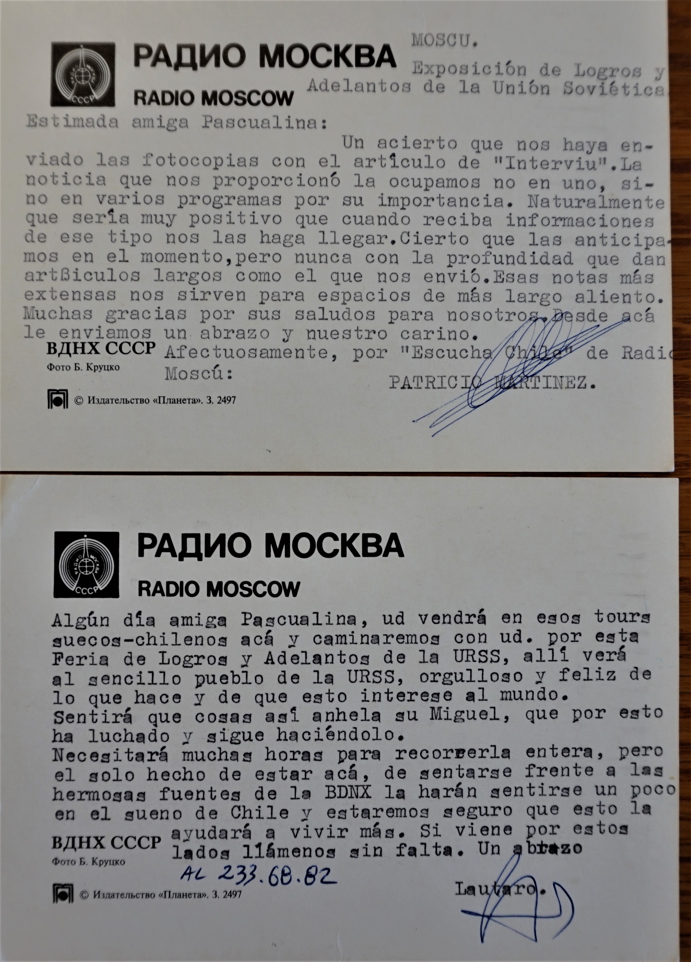 Cartas de Radio Moscú a Pascualina Morales
