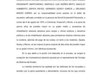 Sentencia definitiva por secuestro y desaparición de Muriel Dockendorff