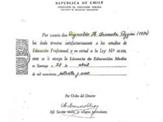 Certificado de egreso de educación media de Dignaldo Araneda Pizzini