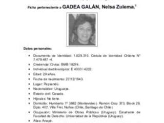 Detenidos desaparecidos por responsabilidad y/o aquiescencia del Estado. Ficha perteneciente a GADEA GALÁN, Nelsa Zulema